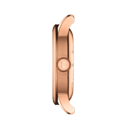 Rose gold smartwatch on a white background