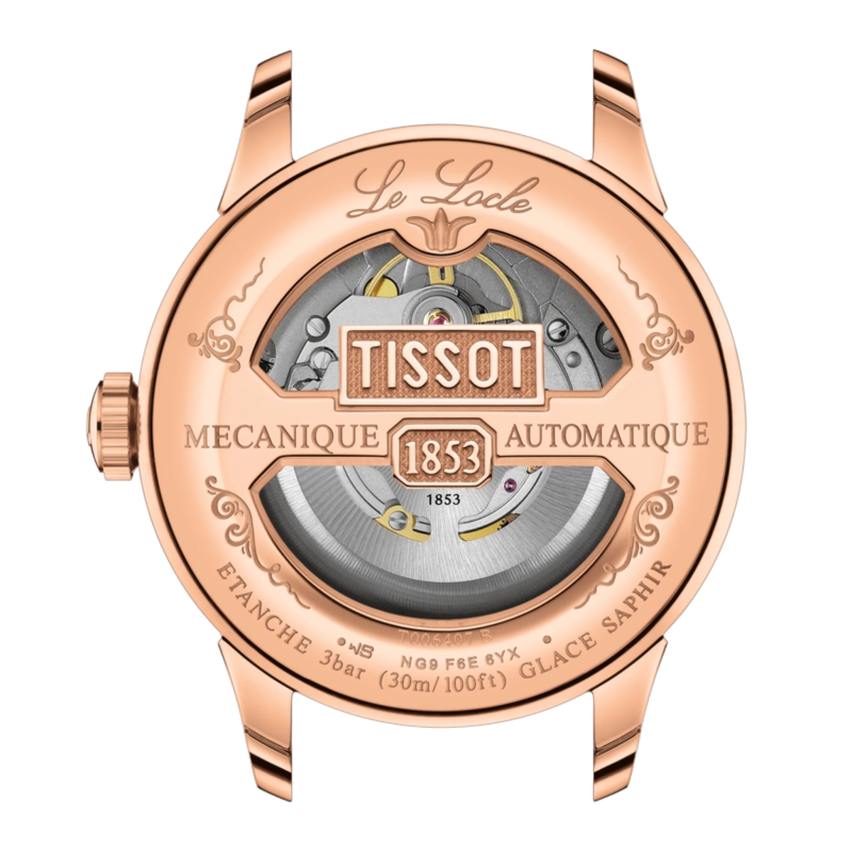 Rose gold Tissot watch with visible brand name on a white background