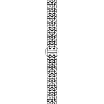 Silver watch strap on a white background