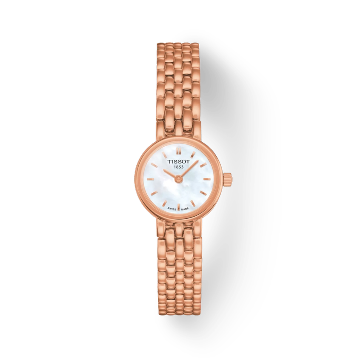 Rose gold Tissot watch on a white background