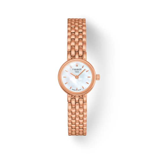Rose gold Tissot watch on a white background