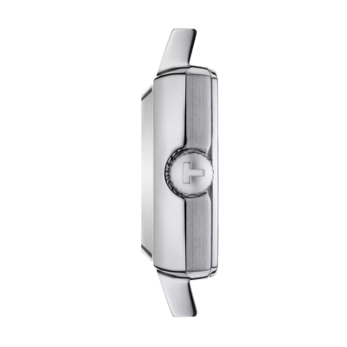 Silver watch case on a white background