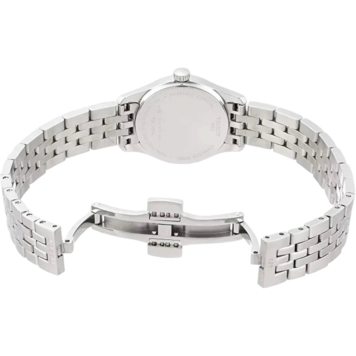 Silver watch with metal bracelet on a white background