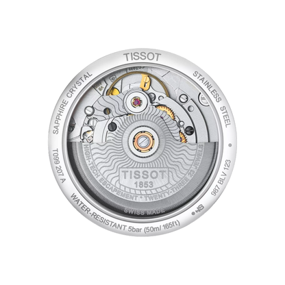Tissot watch mechanism on a white background