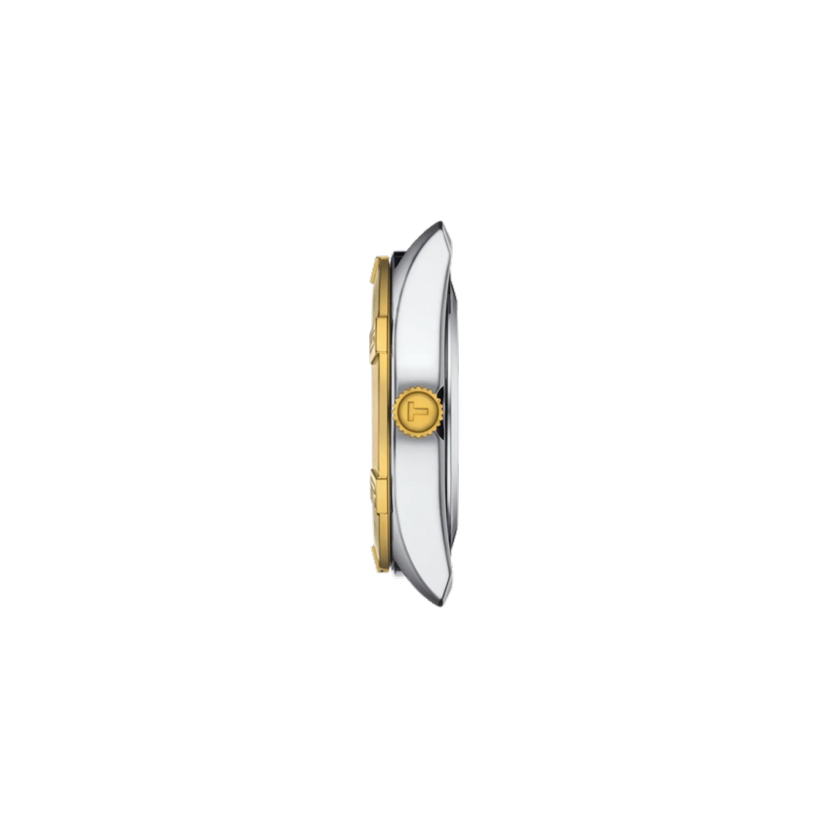 Gold and silver watch on a white background