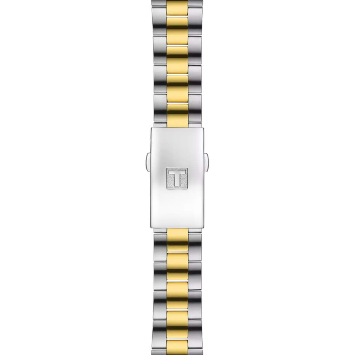 Two-tone silver and gold watch strap on a white background