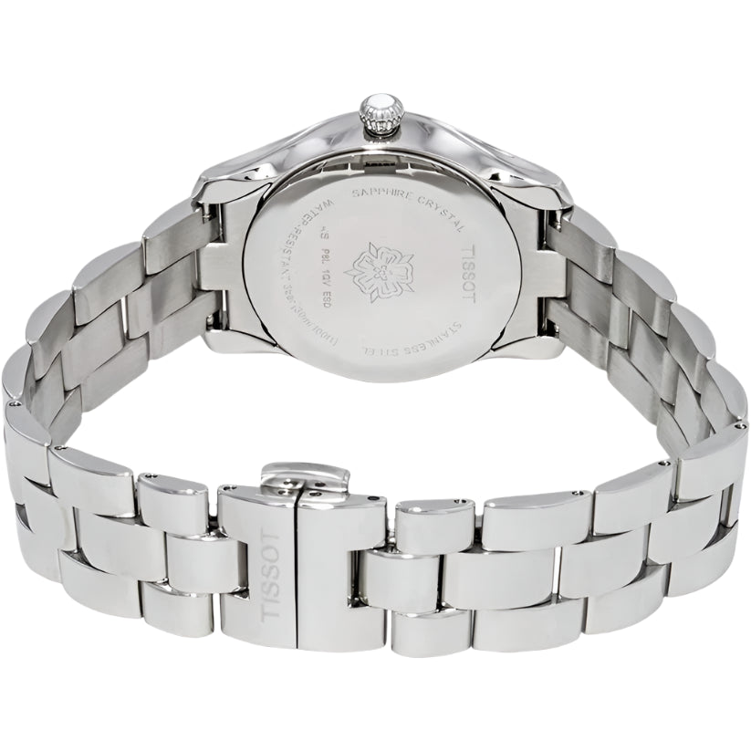 Silver Tissot watch on a white background