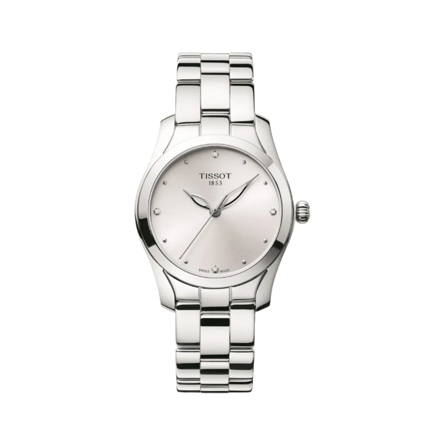 Silver Tissot watch on a white background