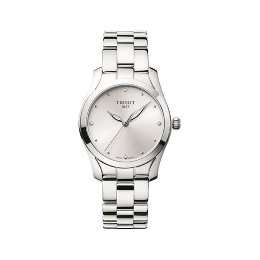 Silver Tissot watch on a white background