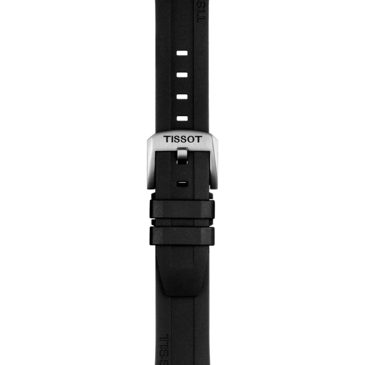 Black Tissot watch strap on a white background