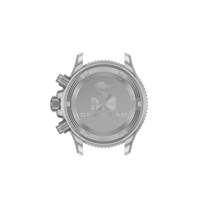 Silver watch with brand logo on a white background