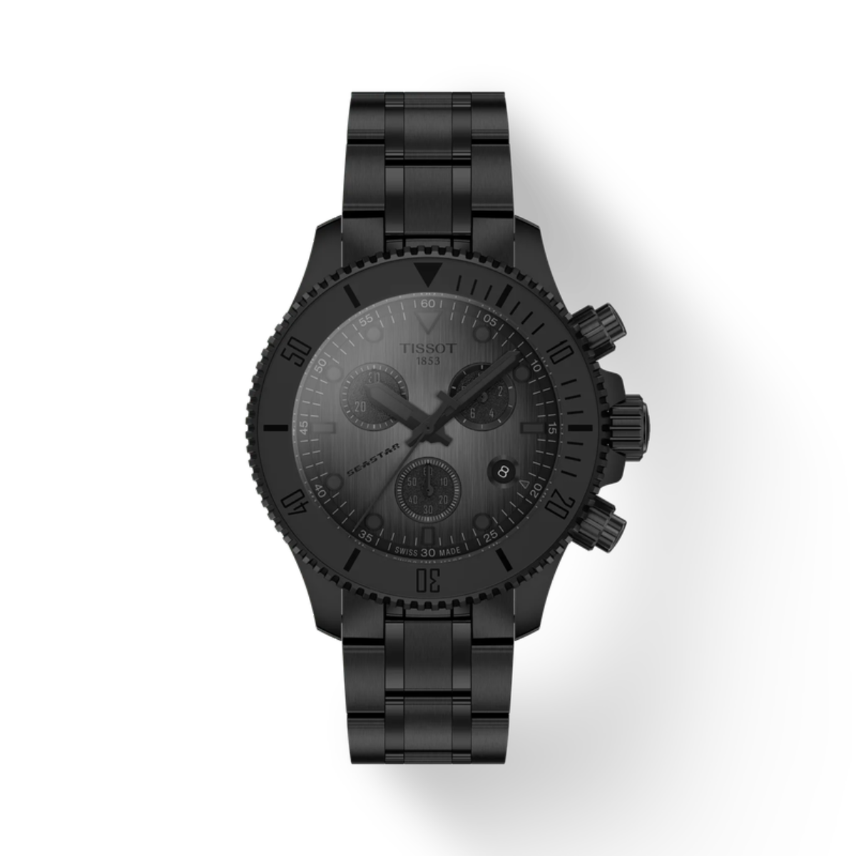 Black Tissot watch on a white background