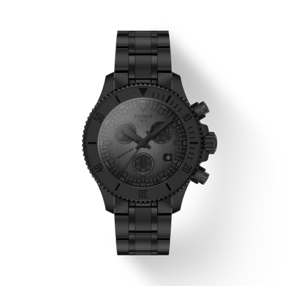 Black Tissot watch on a white background