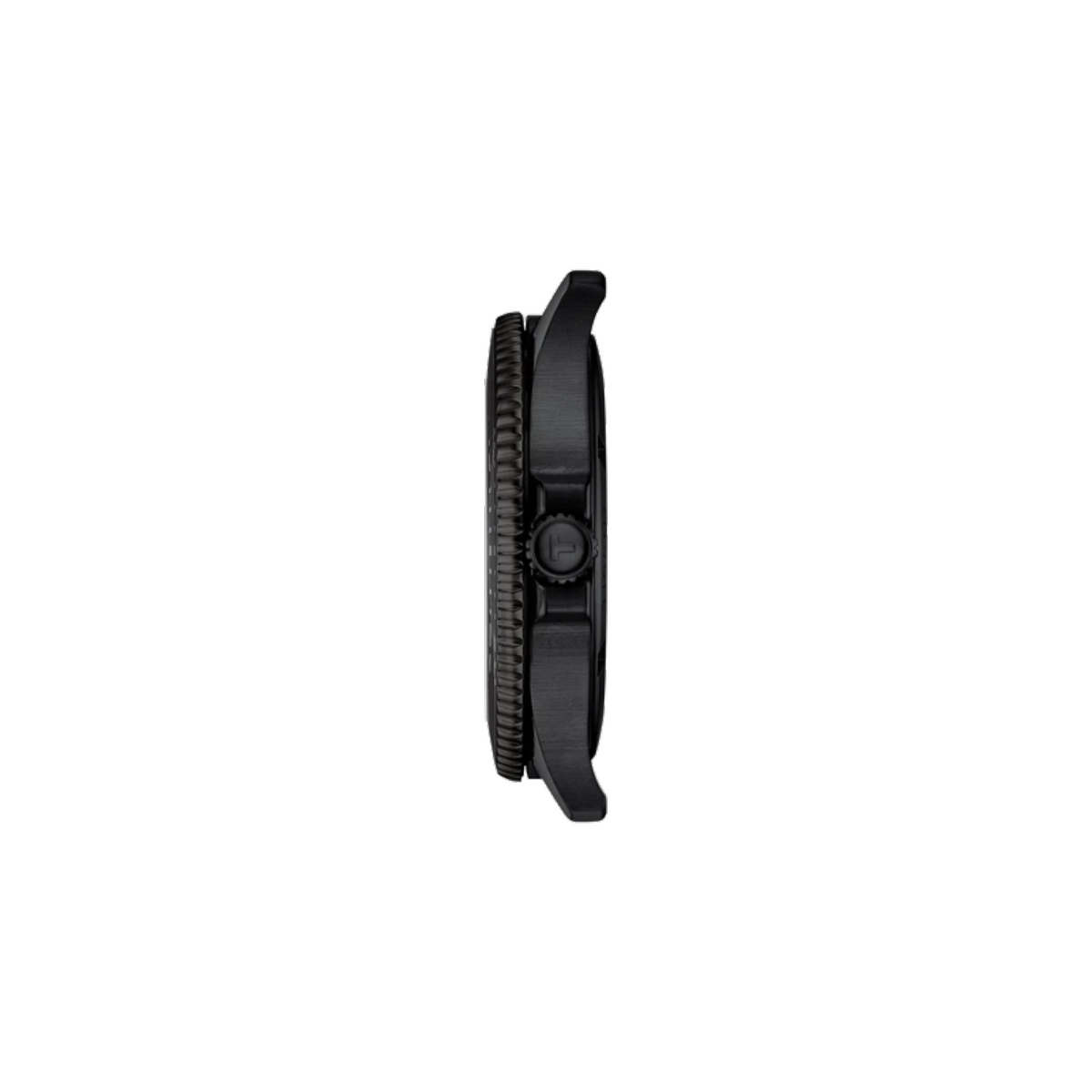 Side view of a black watch on a white background