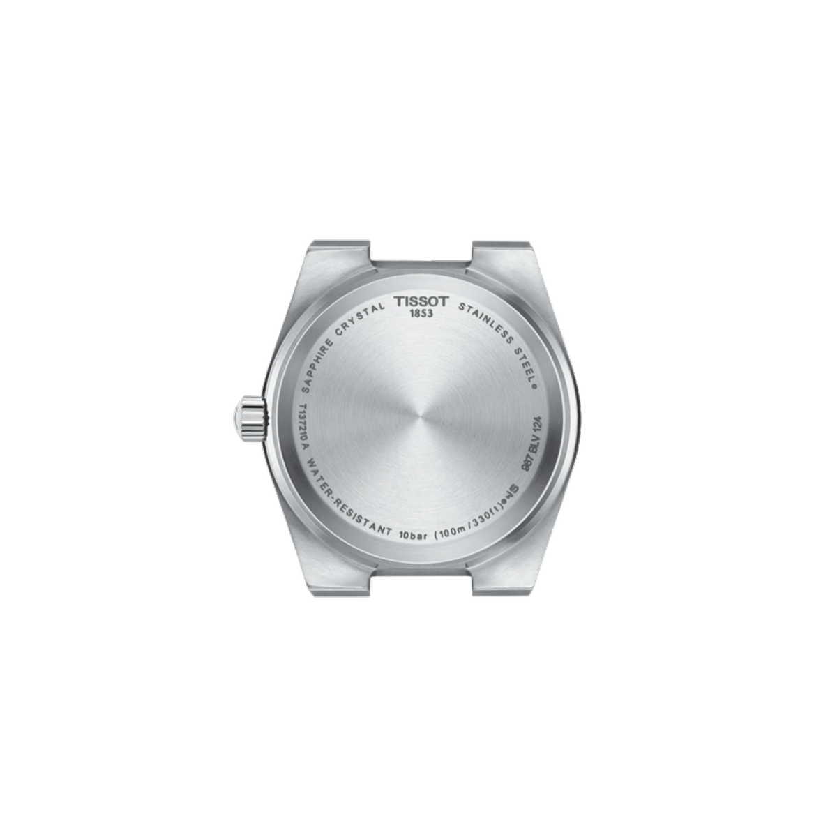 Silver Tissot watch case on a white background