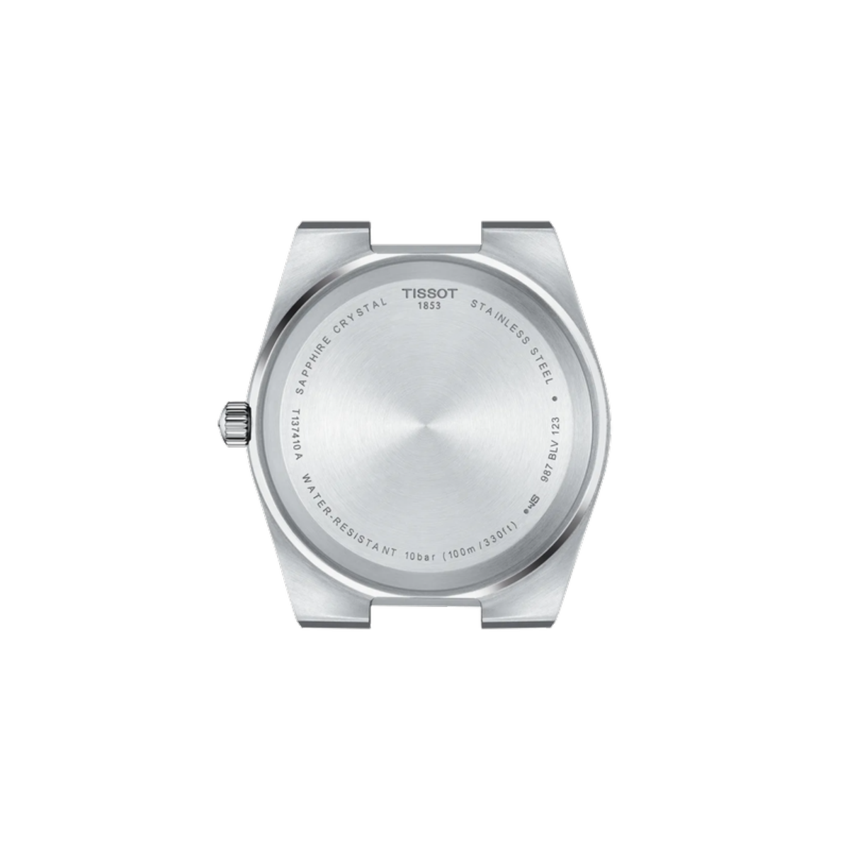 Silver Tissot watch face on a white background