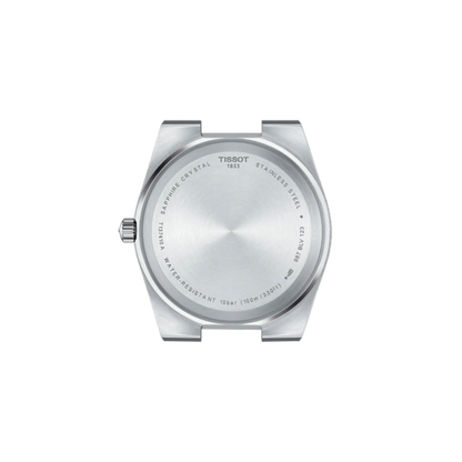Silver Tissot watch face on a white background