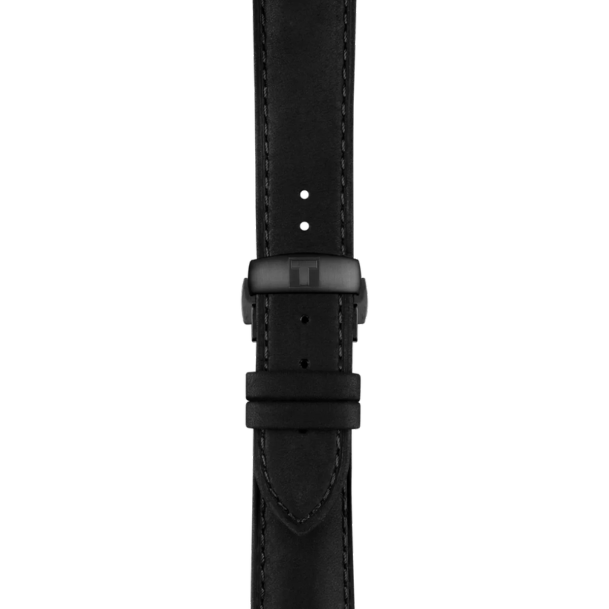 Black leather watch strap on a white background