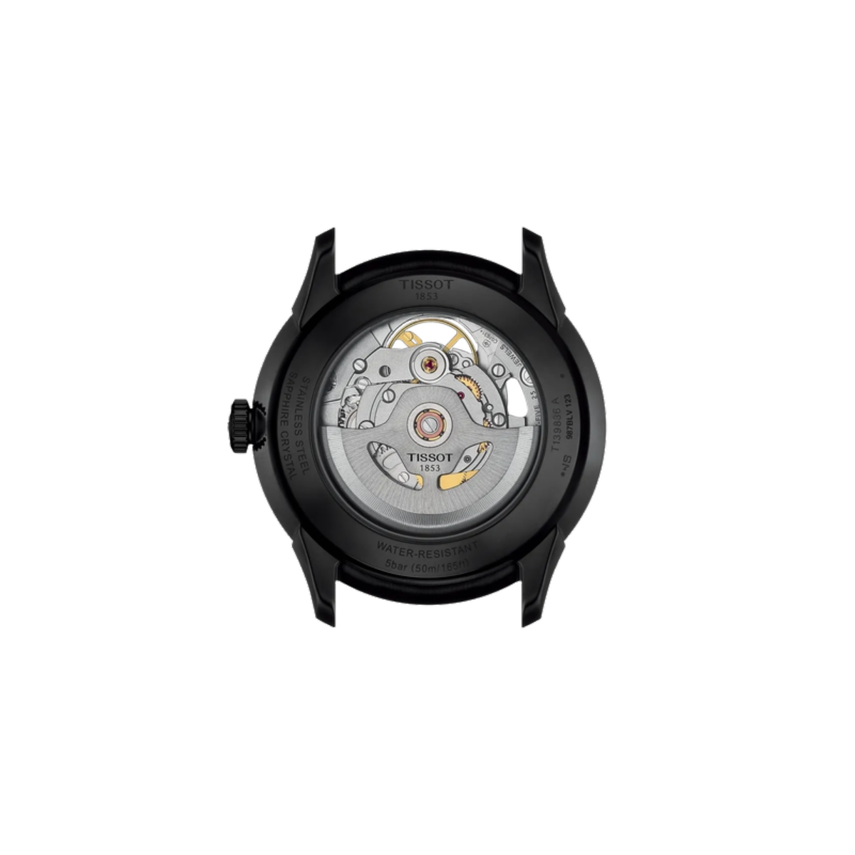 Tissot watch mechanism on a white background