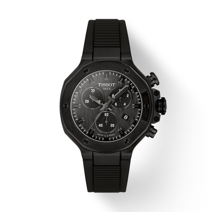 Black Tissot watch on a white background