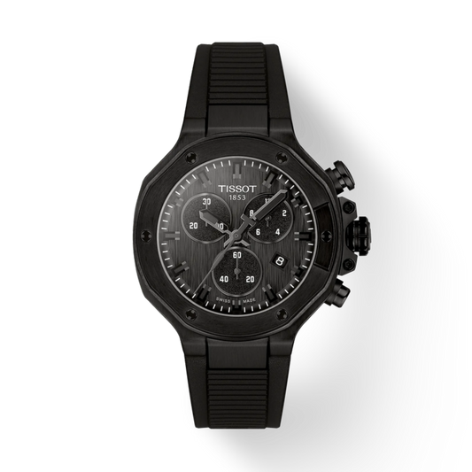 Black Tissot watch on a white background