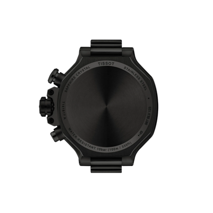 Black Tissot watch face on a white background