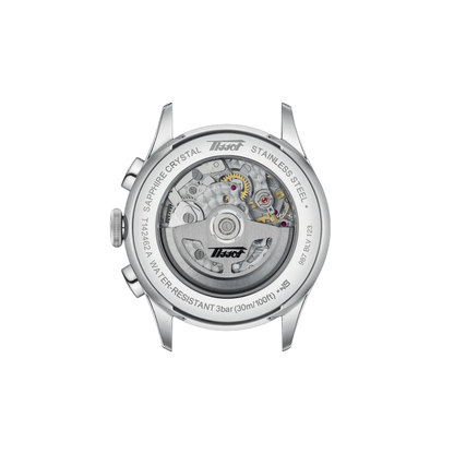 Watch mechanism with Tissot branding on a white background