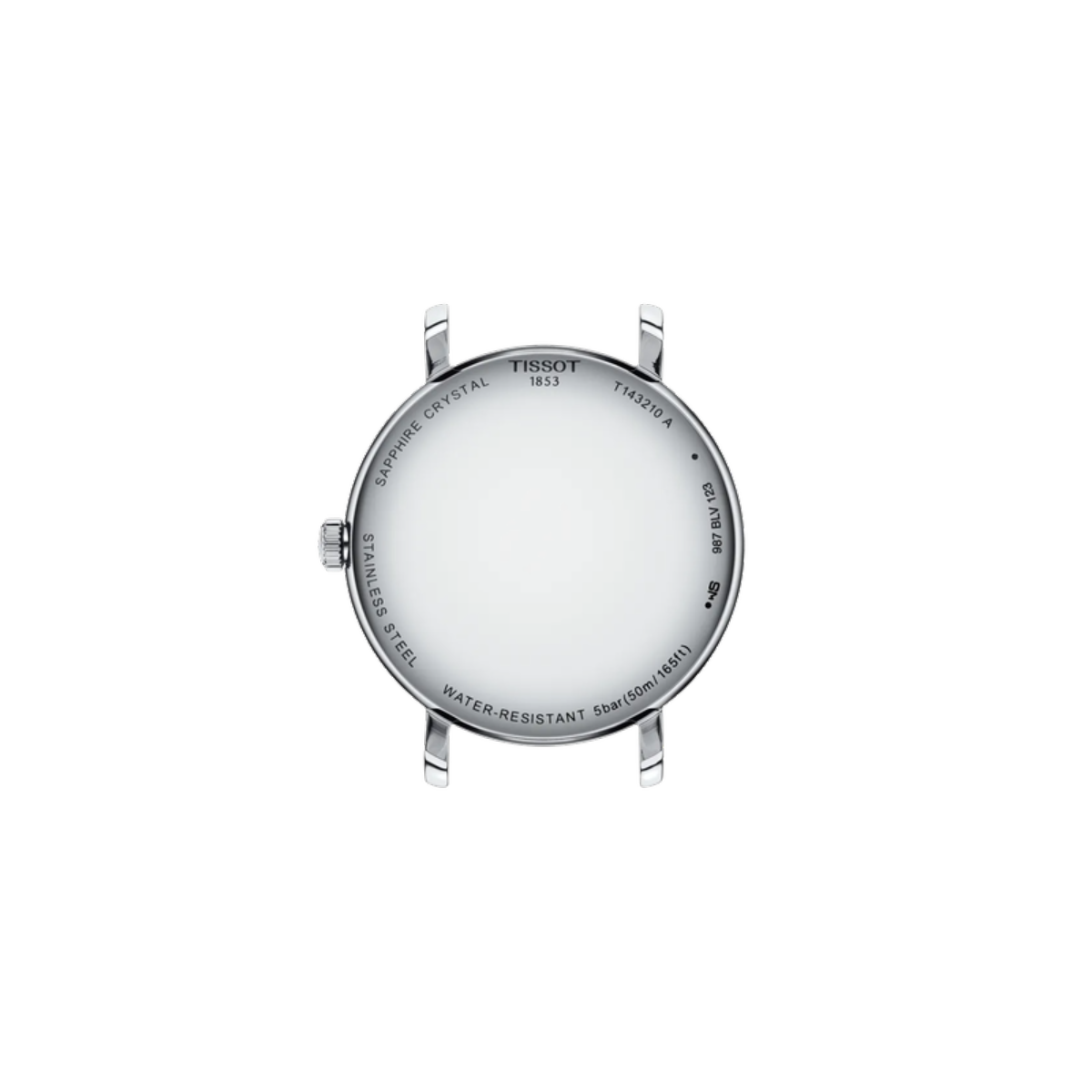 Silver Tissot watch case on a white background
