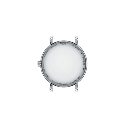 Silver Tissot watch case on a white background