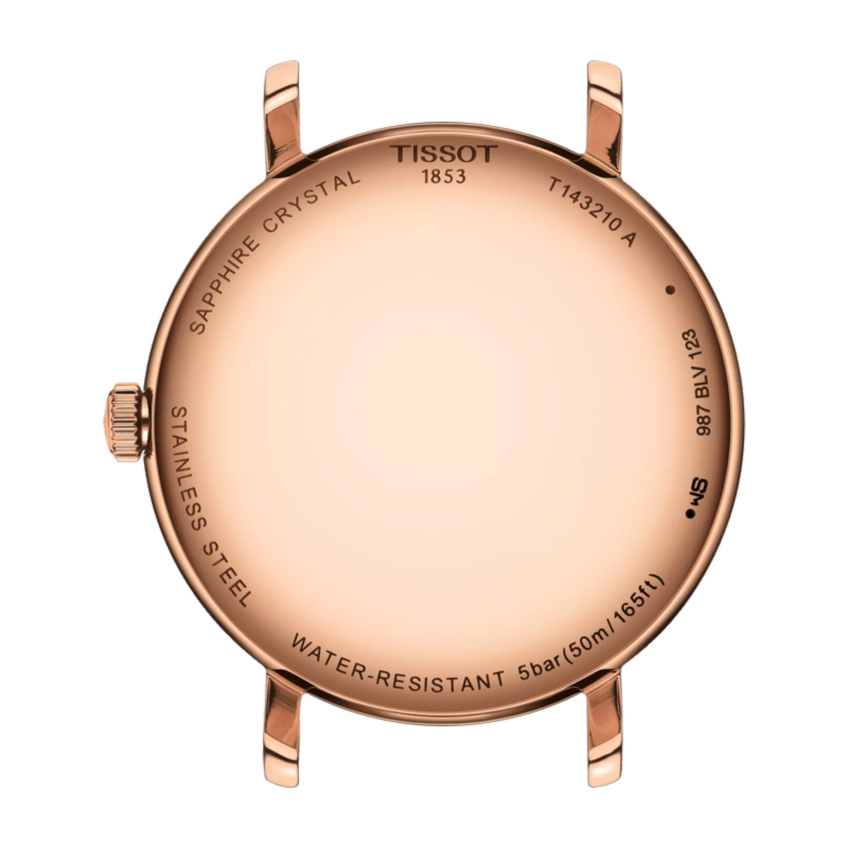 Rose gold Tissot watch case on a white background