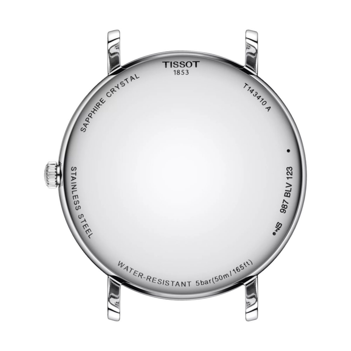 Tissot watch face with brand name on a white background