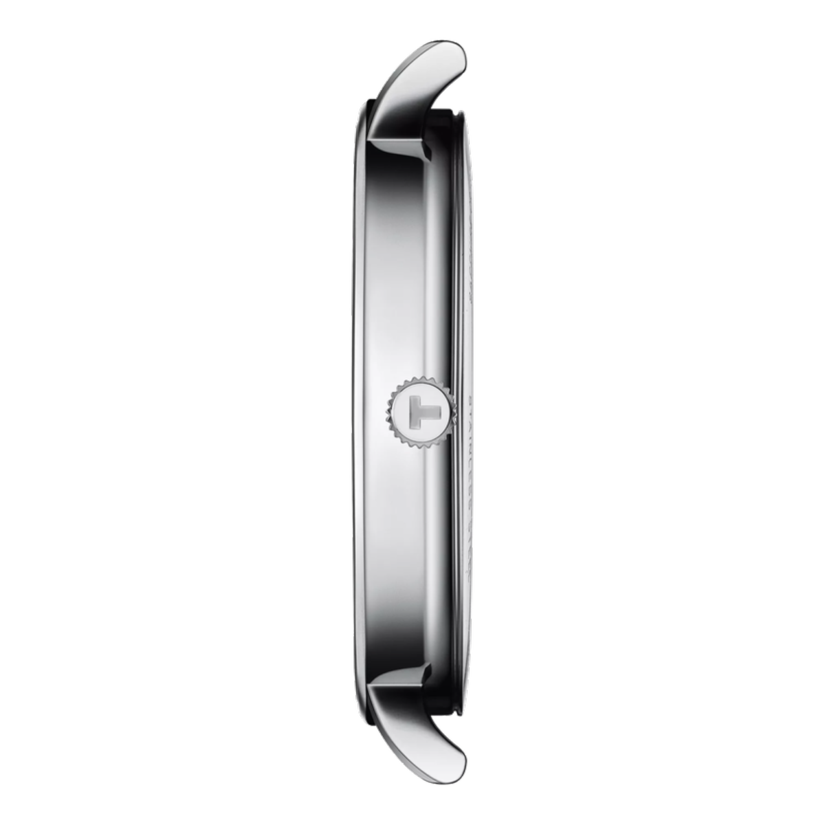 Silver watch case on a white background