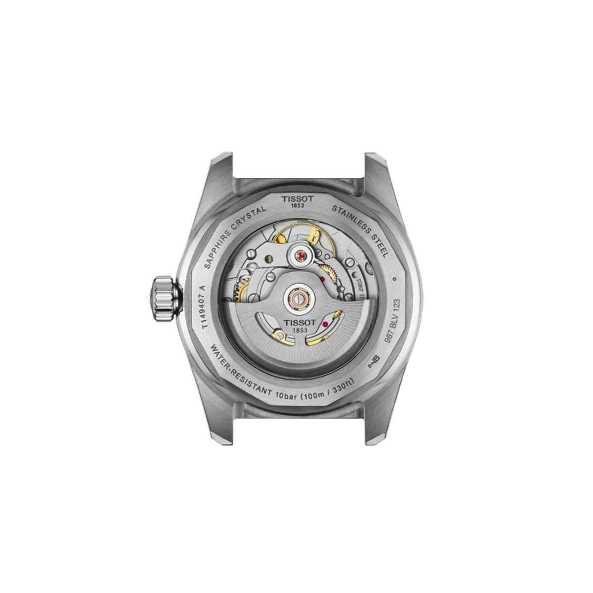 Tissot watch mechanism on a white background