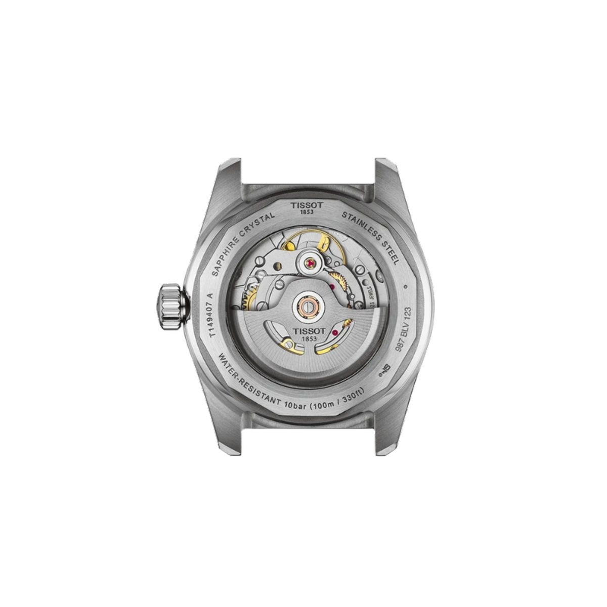 Tissot watch mechanism on a white background