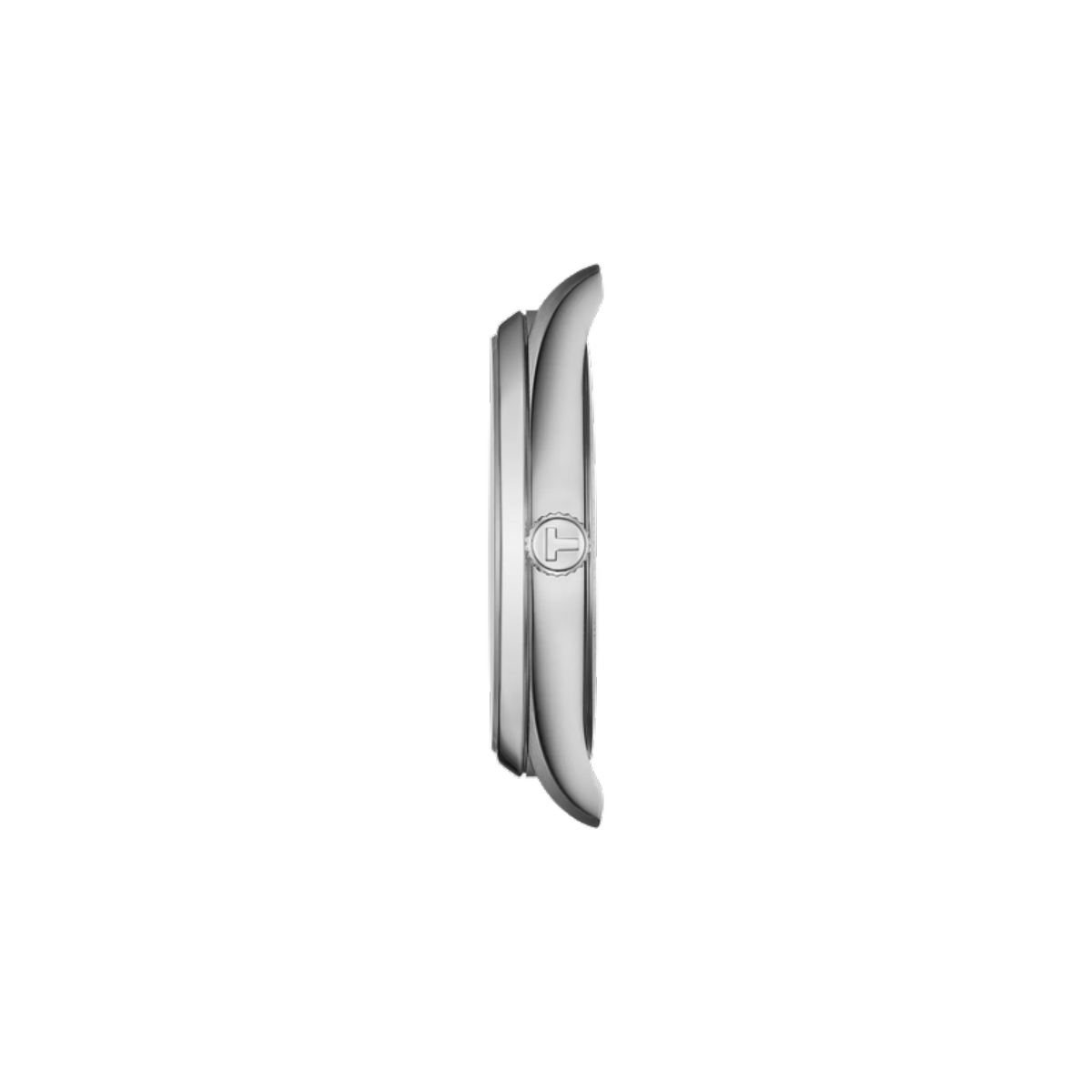 Silver watch case on a white background