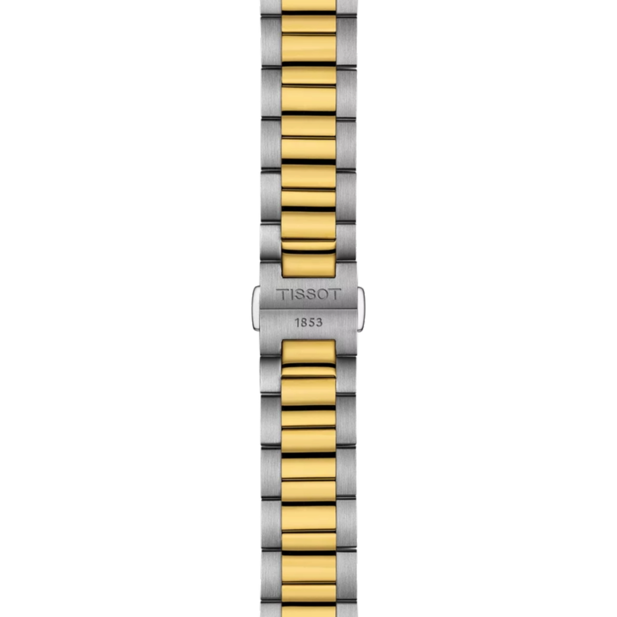 Two-tone watch strap with gold and silver bars on a white background