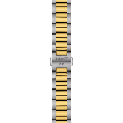Two-tone watch strap with gold and silver bars on a white background