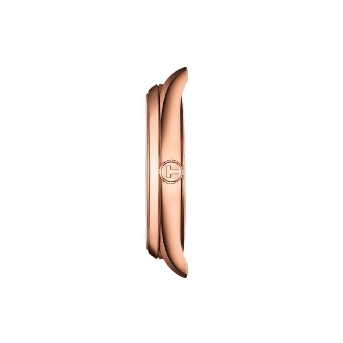 Rose gold watch band on a white background