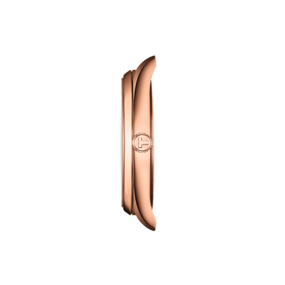 Rose gold watch band on a white background