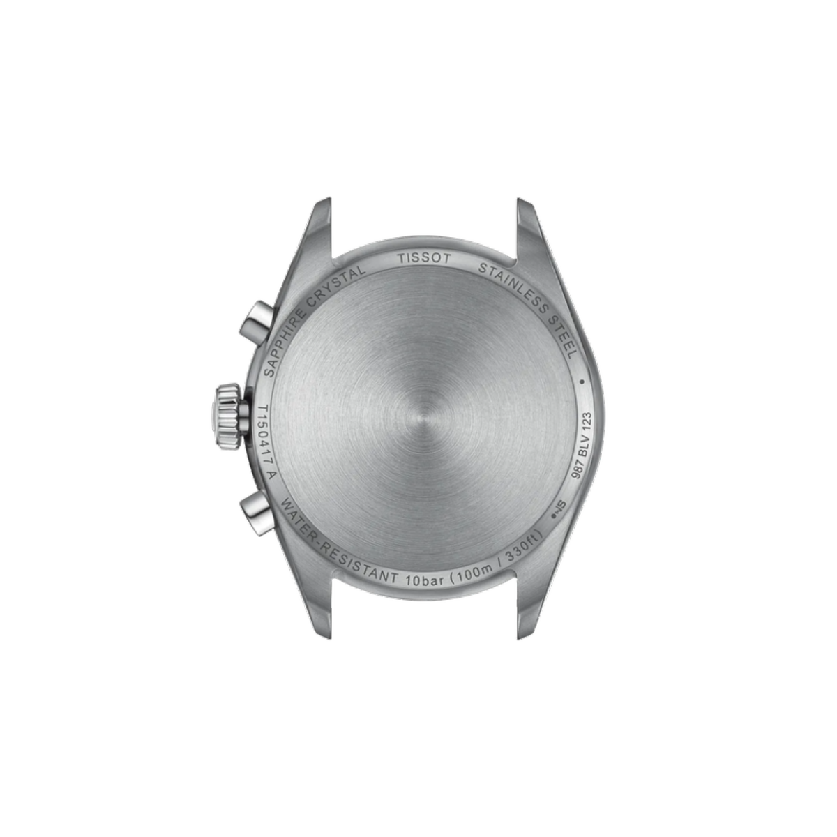 Back view of a Tissot watch case on a white background