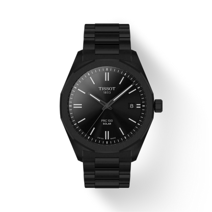 Black Tissot watch on a white background