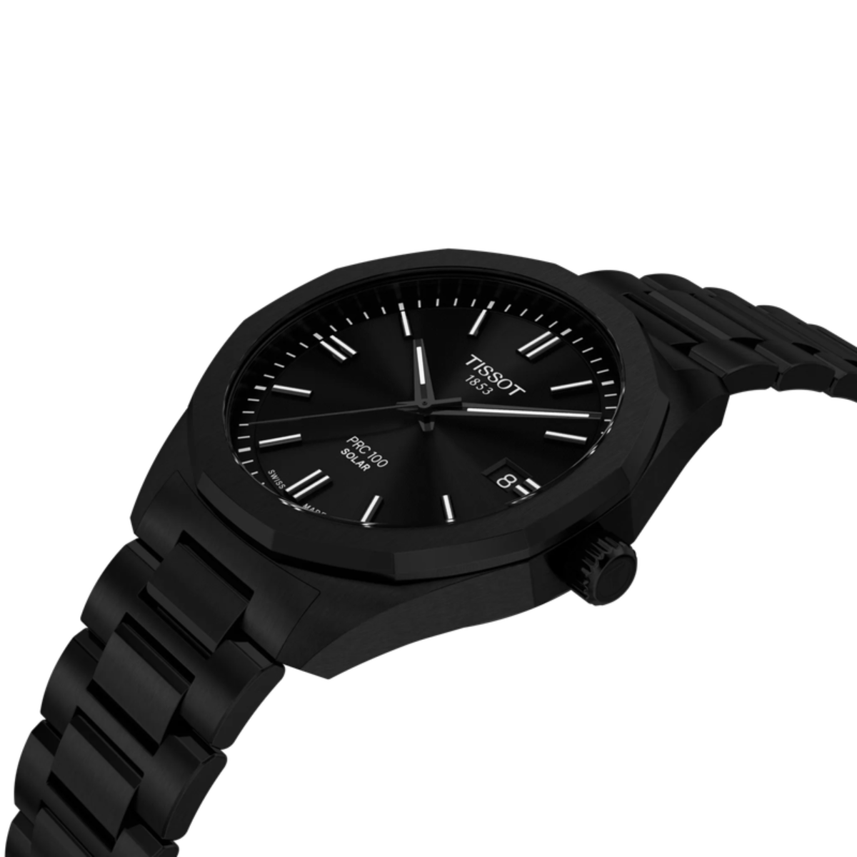 Black Tissot watch on a white background