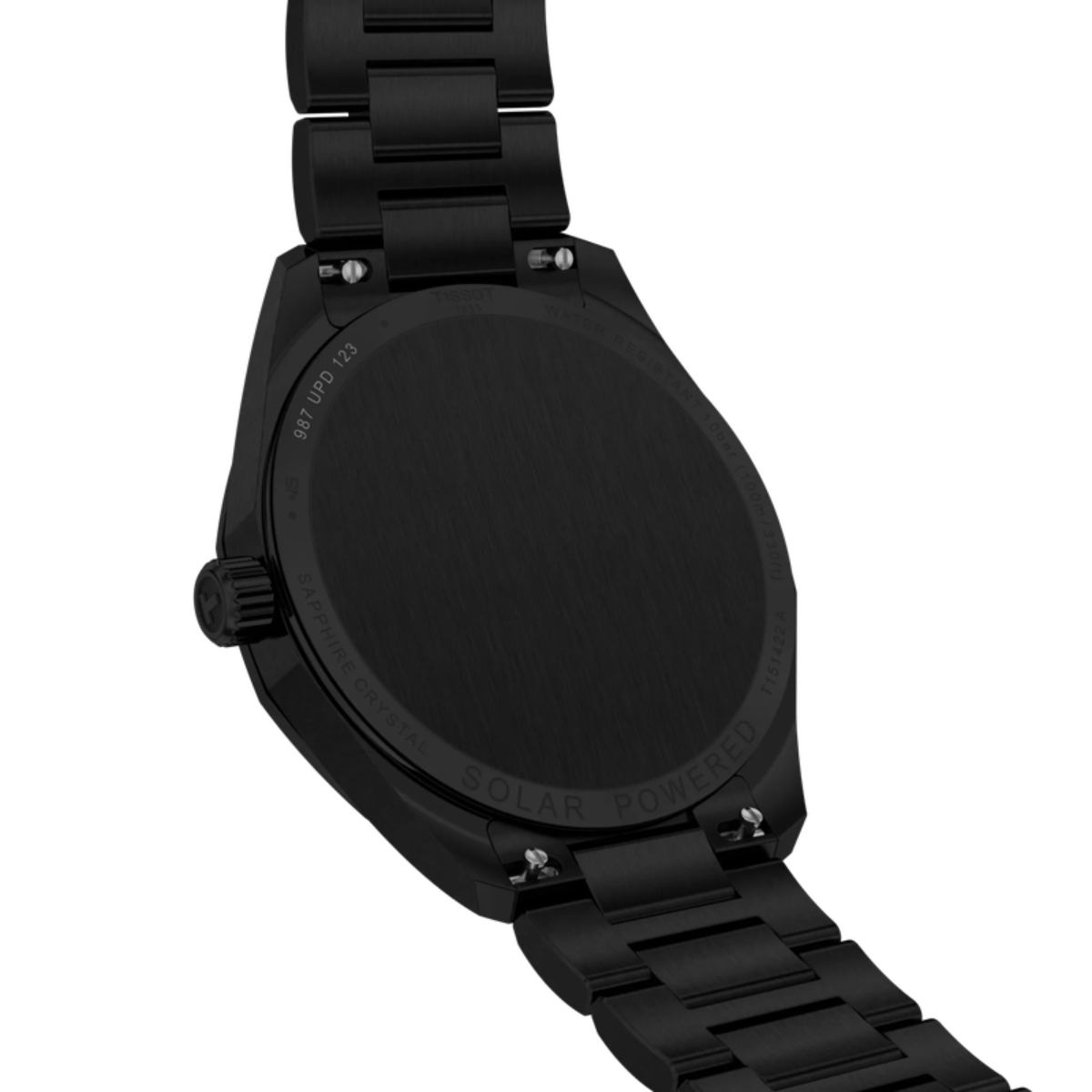 Black watch with a metallic band on a white background