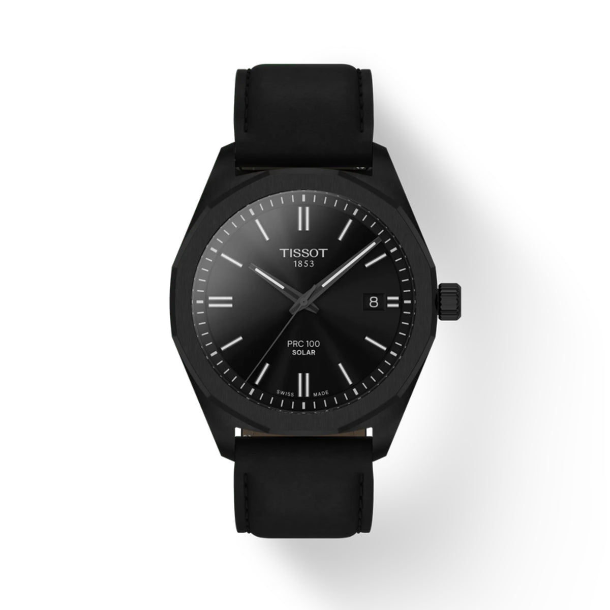 Black Tissot watch with a white background