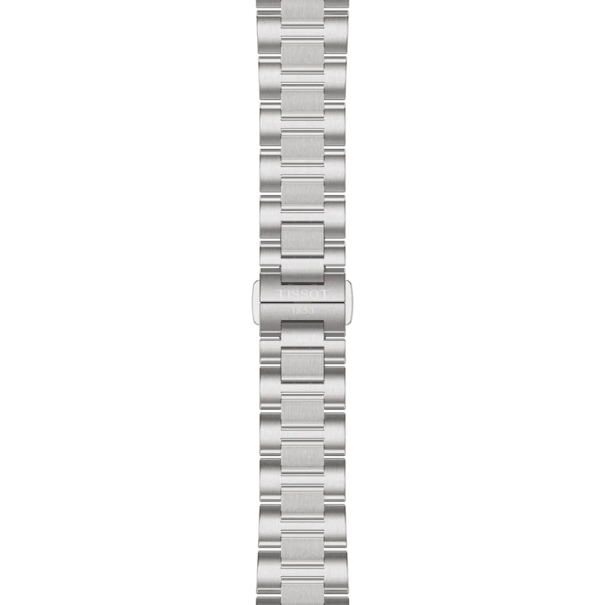 Silver metal watch strap on a white background