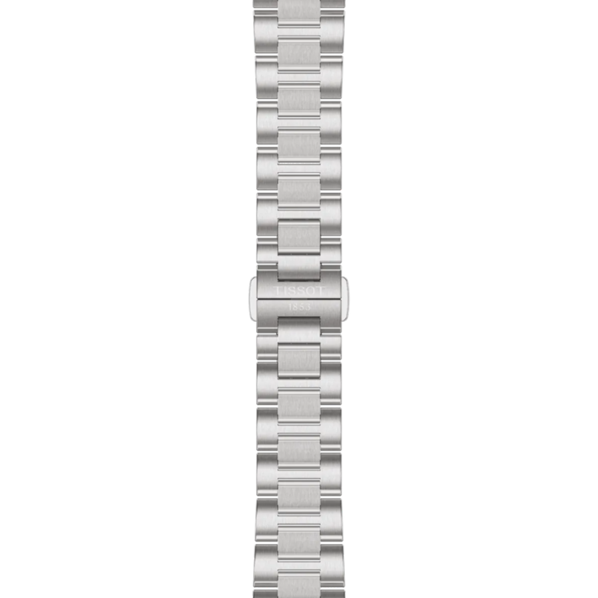 Silver metal watch strap on a white background