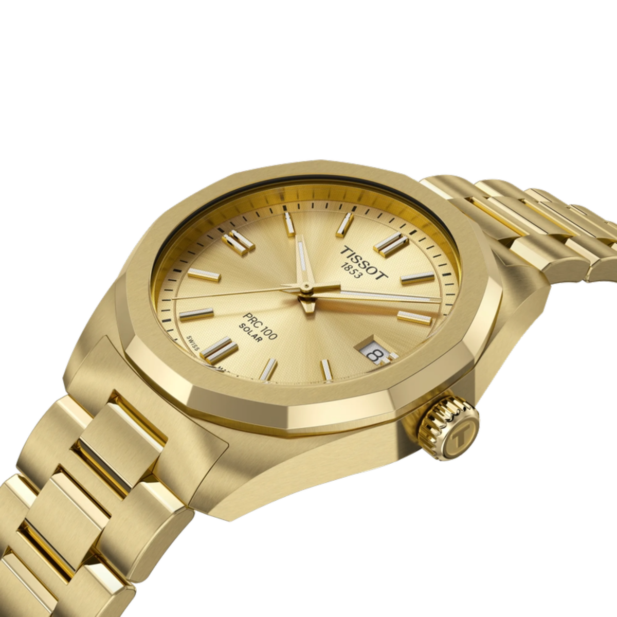 Gold Tissot watch on a white background