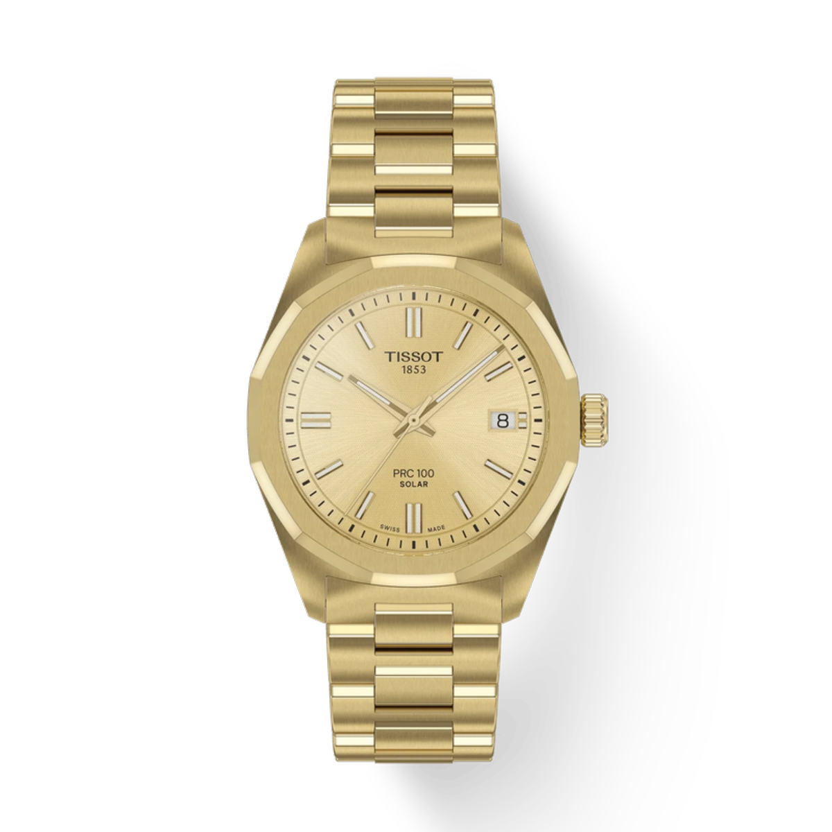 Gold Tissot watch on a white background