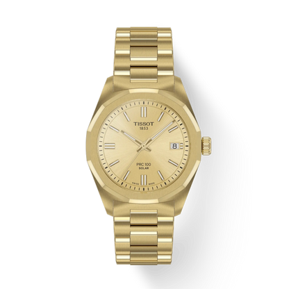 Gold Tissot watch on a white background