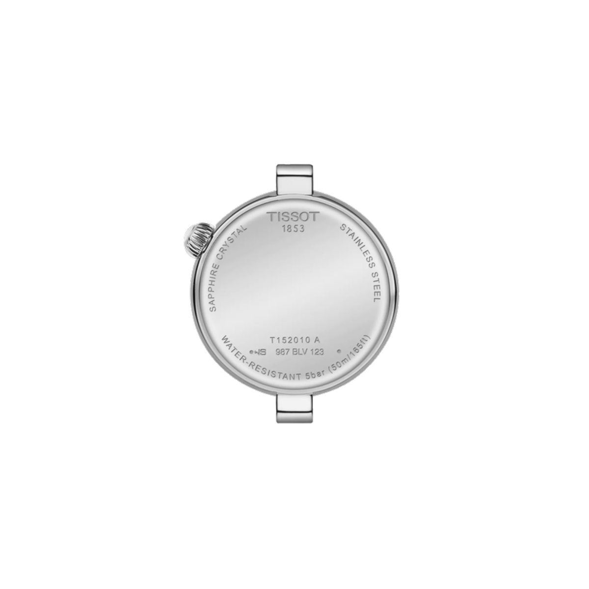 Tissot watch caseback on a white background